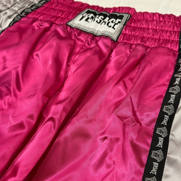 VERSACE Pink and Silver Unisex Boxing Shorts NWT shiny leg slit cute rare Maitai - Picture 8 of 13